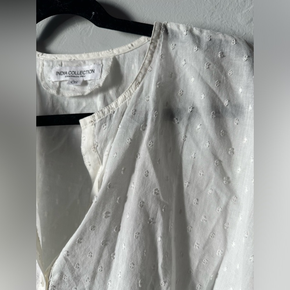Emerson Fry White Swiss Dot Short Sleeve Button Front Blouse - Picture 6 of 6